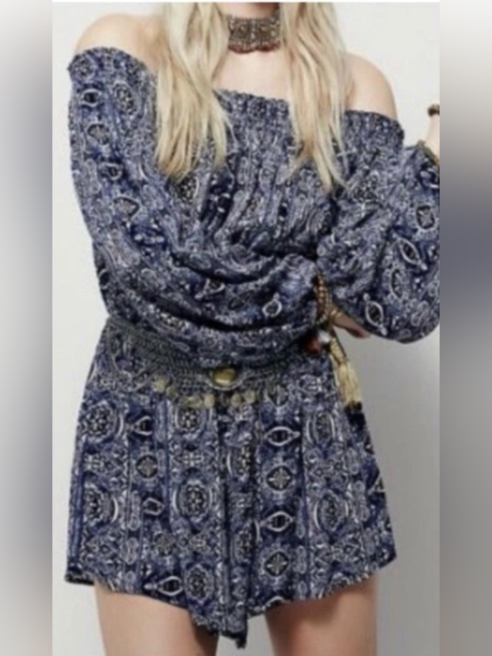 Free People | Pretty and Free Blue Floral Print Romper, Small